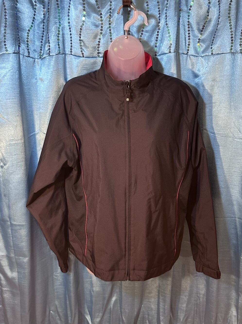 Footjoy Dry Joys Womens Golf Long Sleeve Rain Jacket Windbreaker Black/Red SZ M